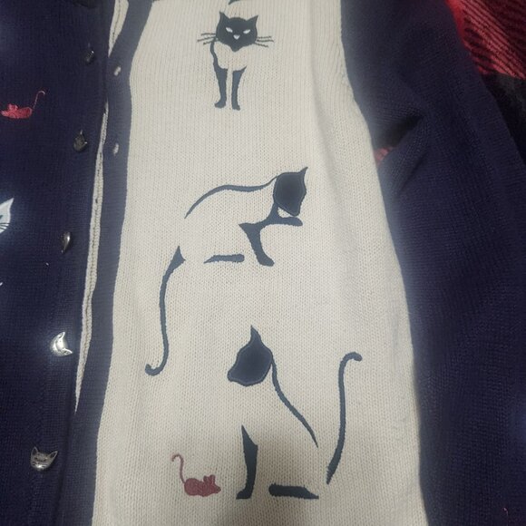 Christopher & Banks Cat Cardigan Multi Color Size Medium - Picture 3 of 8